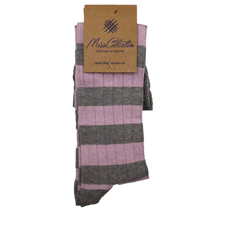 Striped Knee High Sock in Pink and Grey -The Sockery