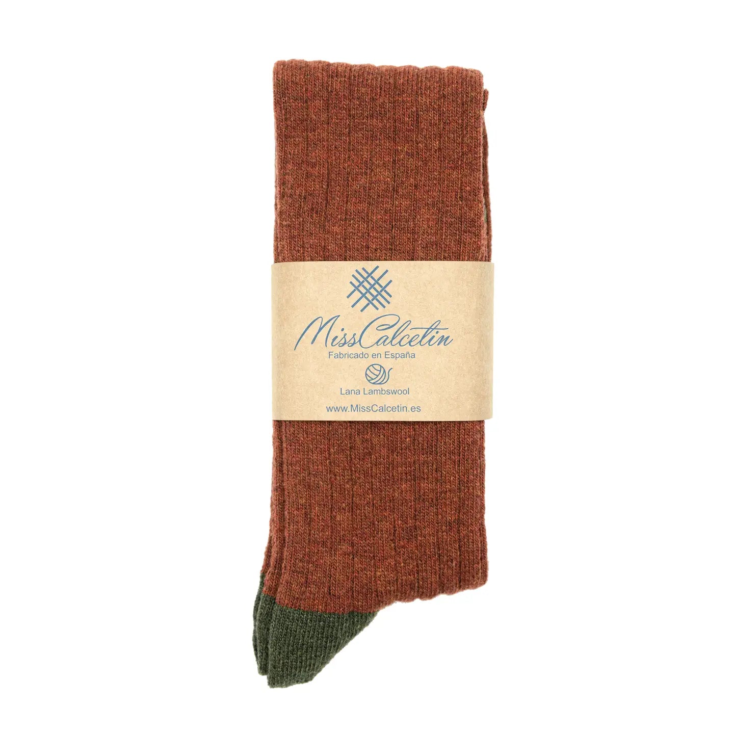 Wool Ribbed Knee High Sock in Clay and Olive