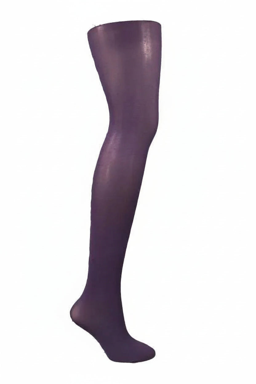 Purple tights on a white background with 'Aubergine' text.