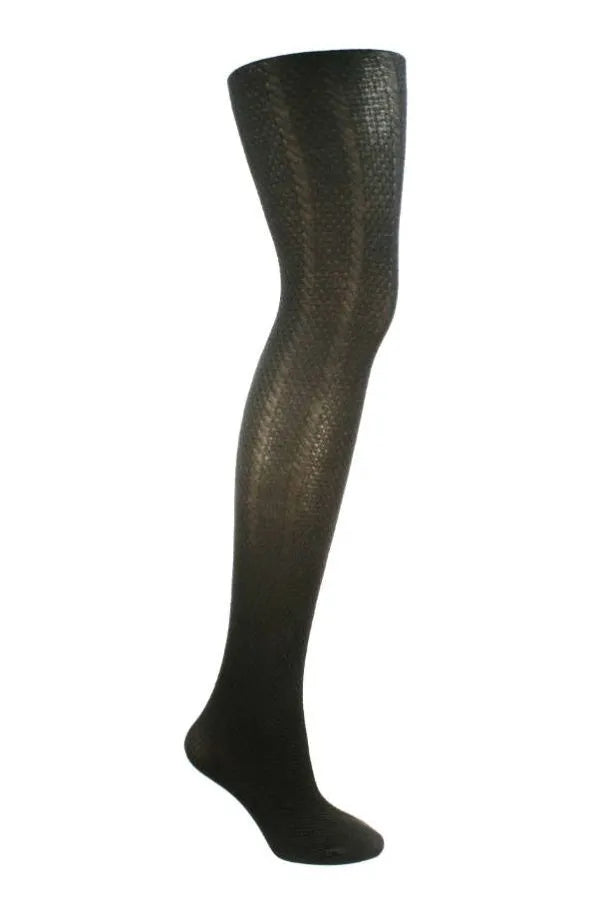 Black textured knee-high sock on a white background
