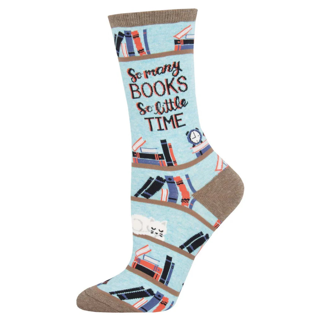 Time for a Good Book Women's Crew Socks in Blue - The Sockery
