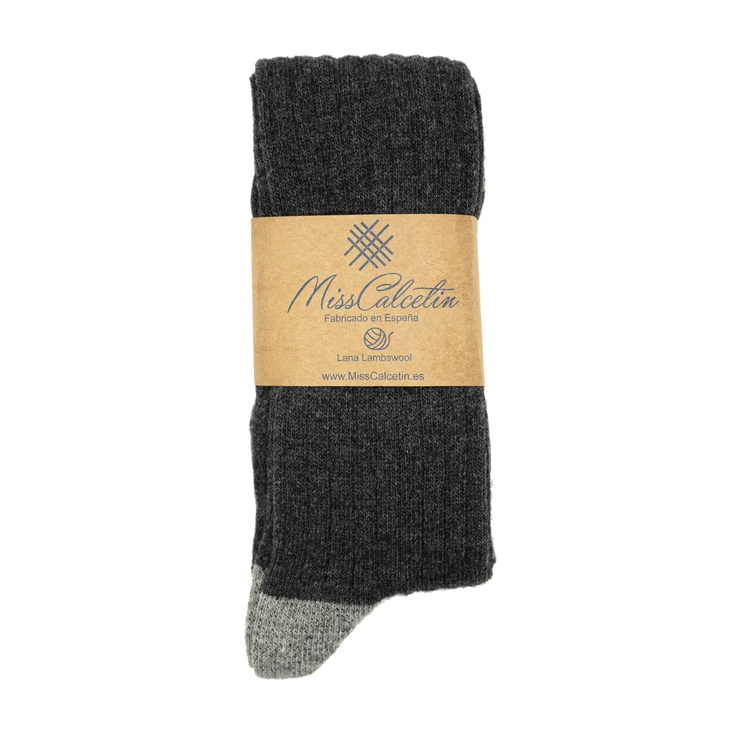 Wool Ribbed Knee High Sock in Charcoal and Smoke Grey