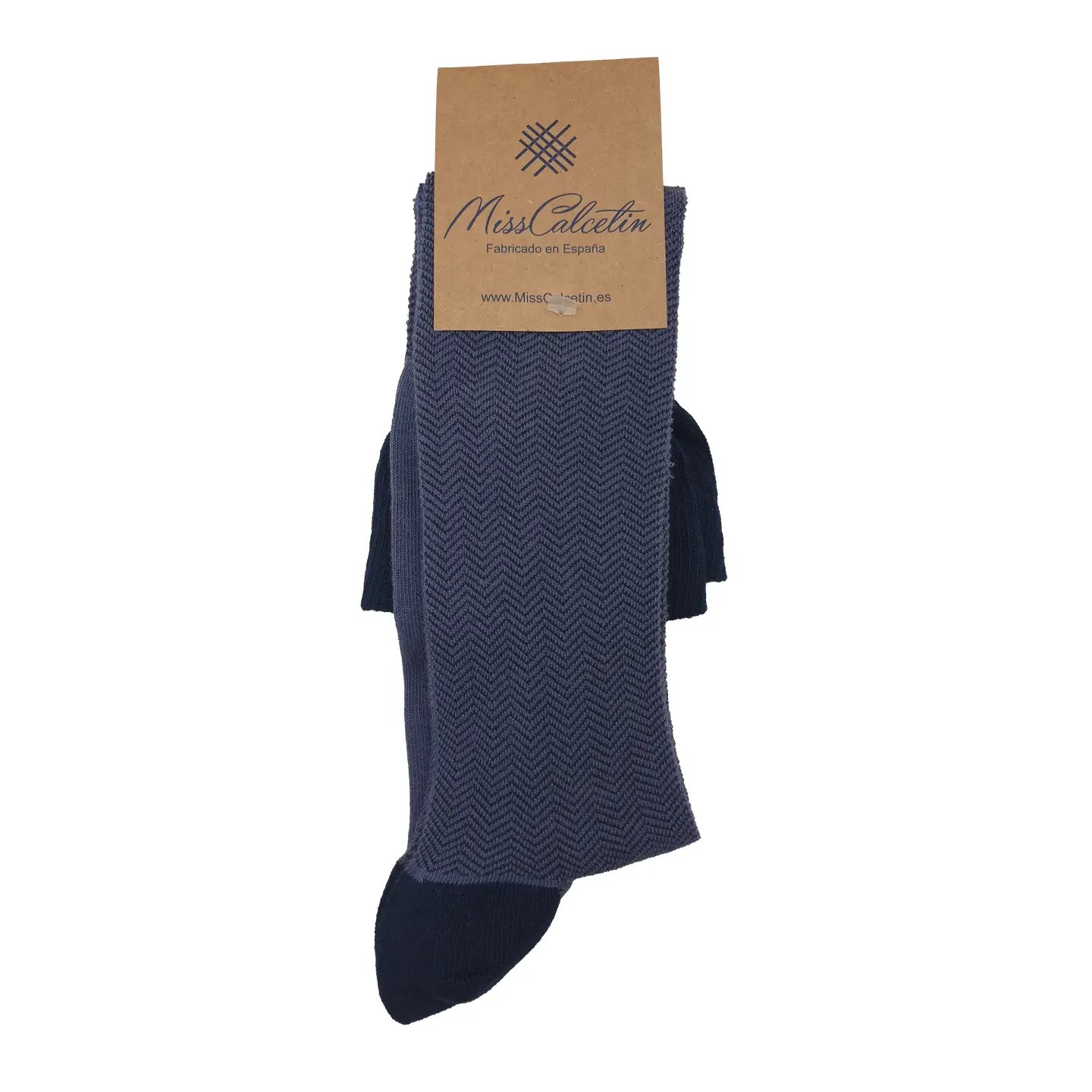 Herringbone patterned denim coloured knee highs - The Sockery