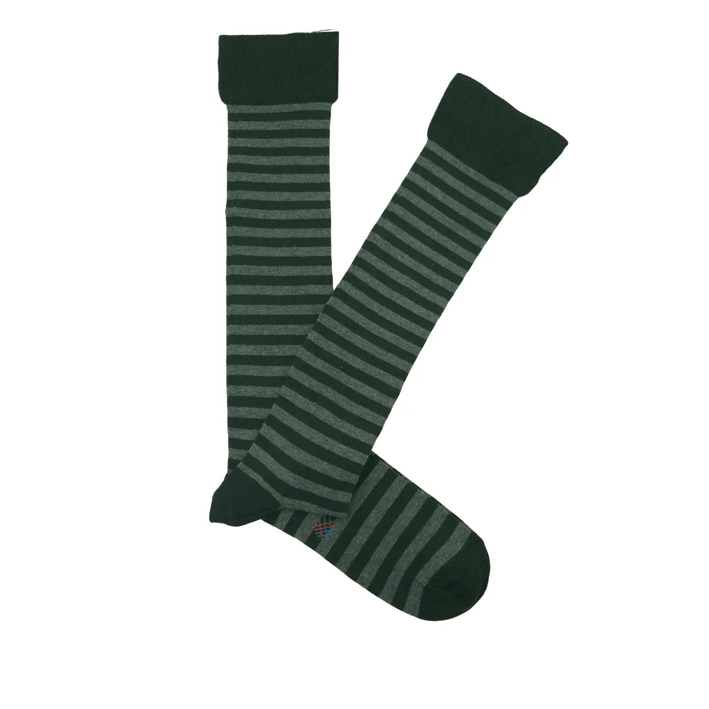 Striped Knee High Sock in Bottle Green and Grey - The Sockery