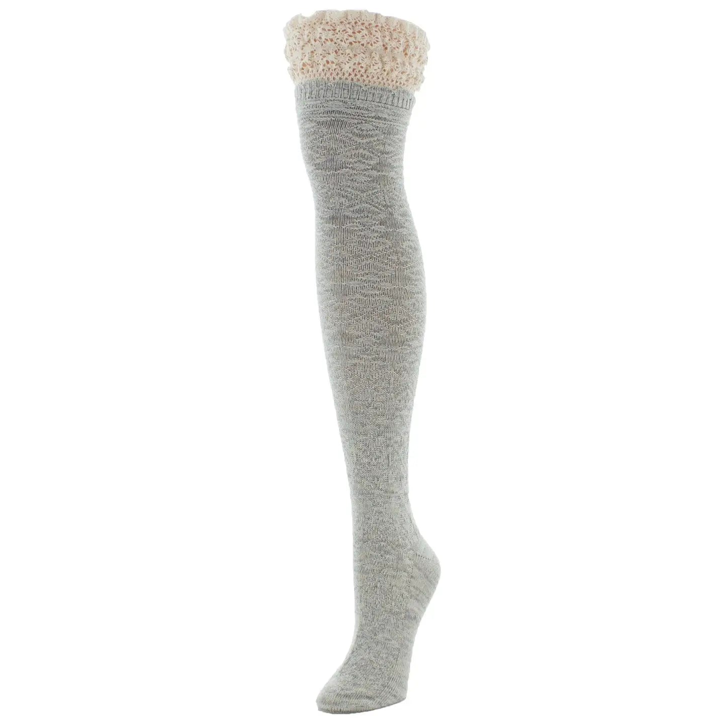 Warped Crochet Women's Over the Knee Socks in Light Grey - The Sockery