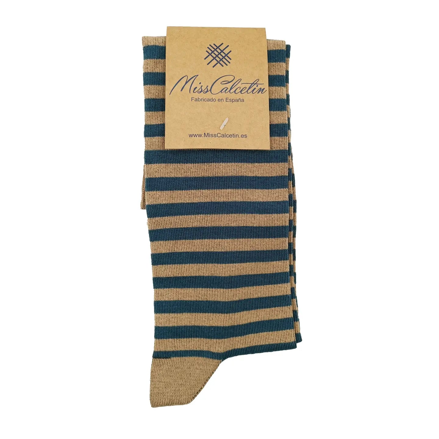 Striped Knee High Sock in Camel and Evergreen - The Sockery