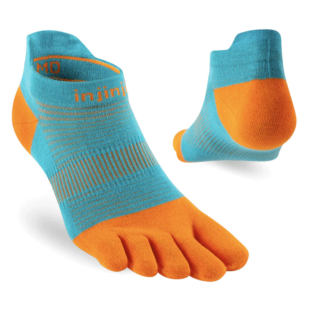 Performance RUN Ultra Thin Cushioning No Show Toe Socks Orange/Teal - The Sockery