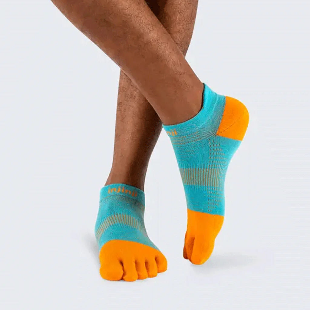 Performance RUN Ultra Thin Cushioning No Show Toe Socks Orange/Teal - The Sockery