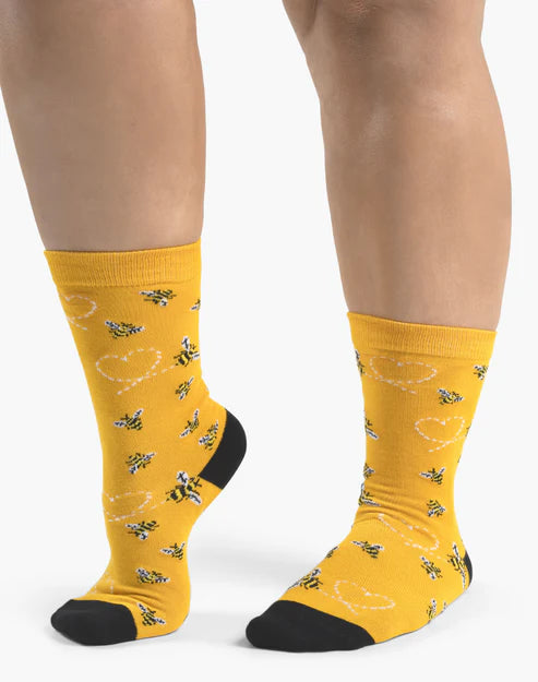 Heart Bees Women's Bamboo Crew Socks - The Sockery