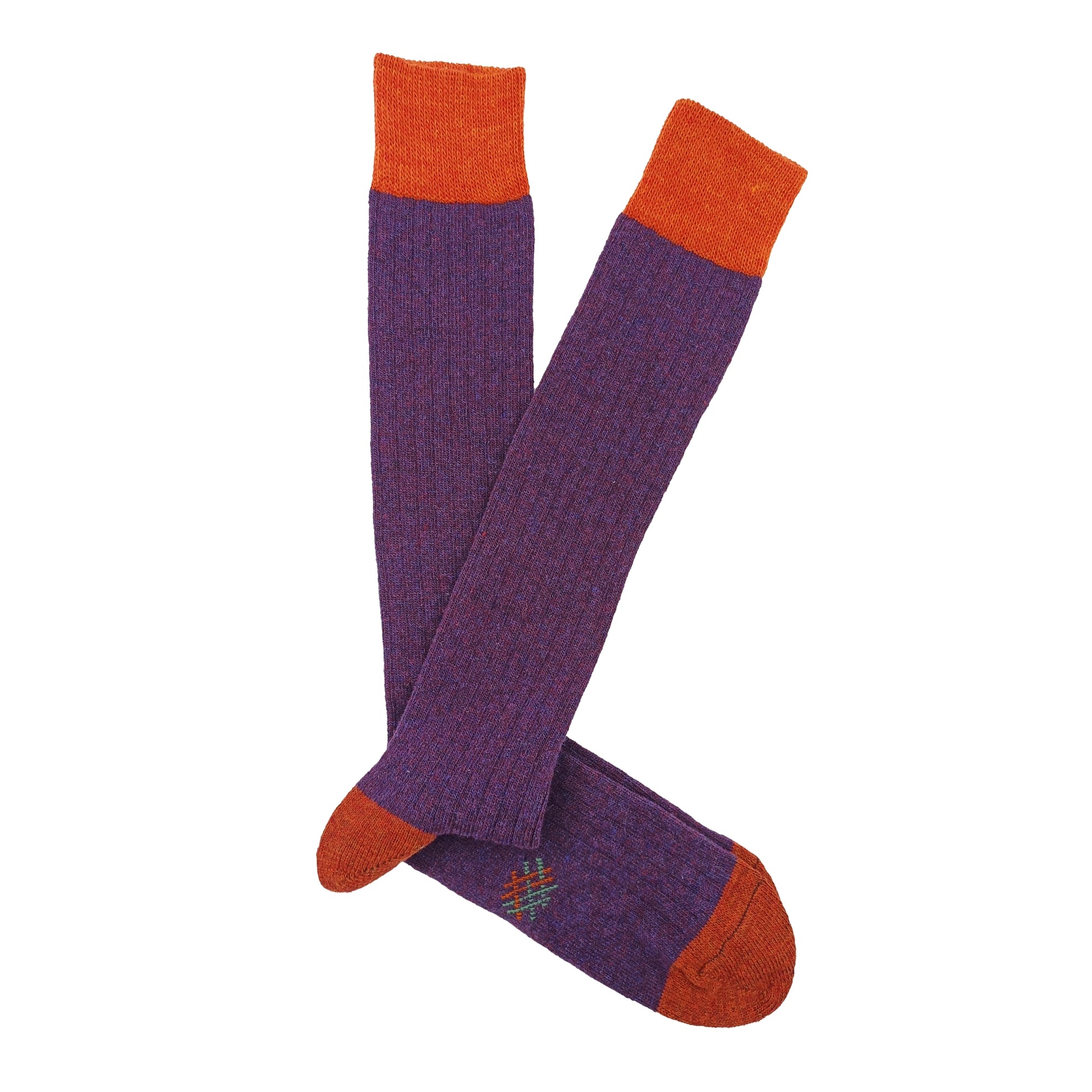 Wool Ribbed Knee High Sock in Aubergine and Tile