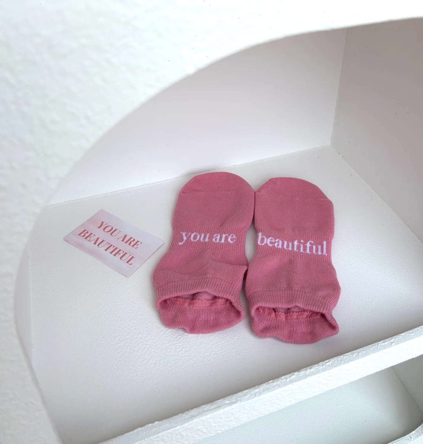 'You are Beautiful' Ankle Grip Socks in Pink - The Sockery