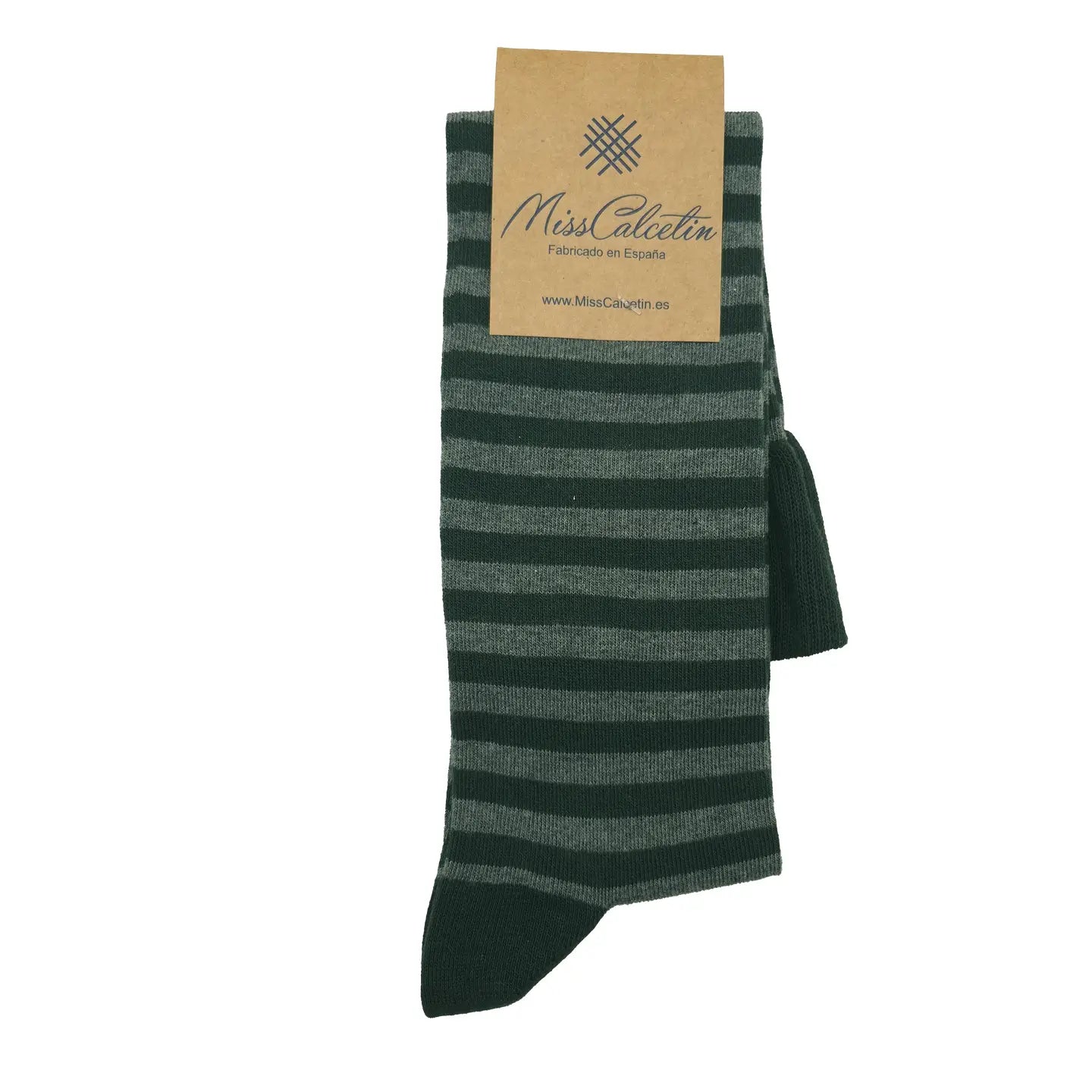 Striped Knee High Sock in Bottle Green and Grey - The Sockery