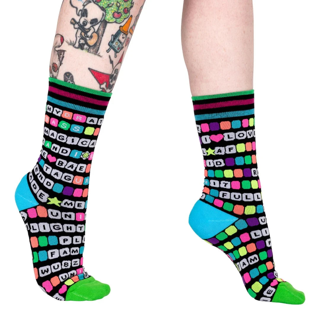 Kandi Land UV Reactive Crew Socks