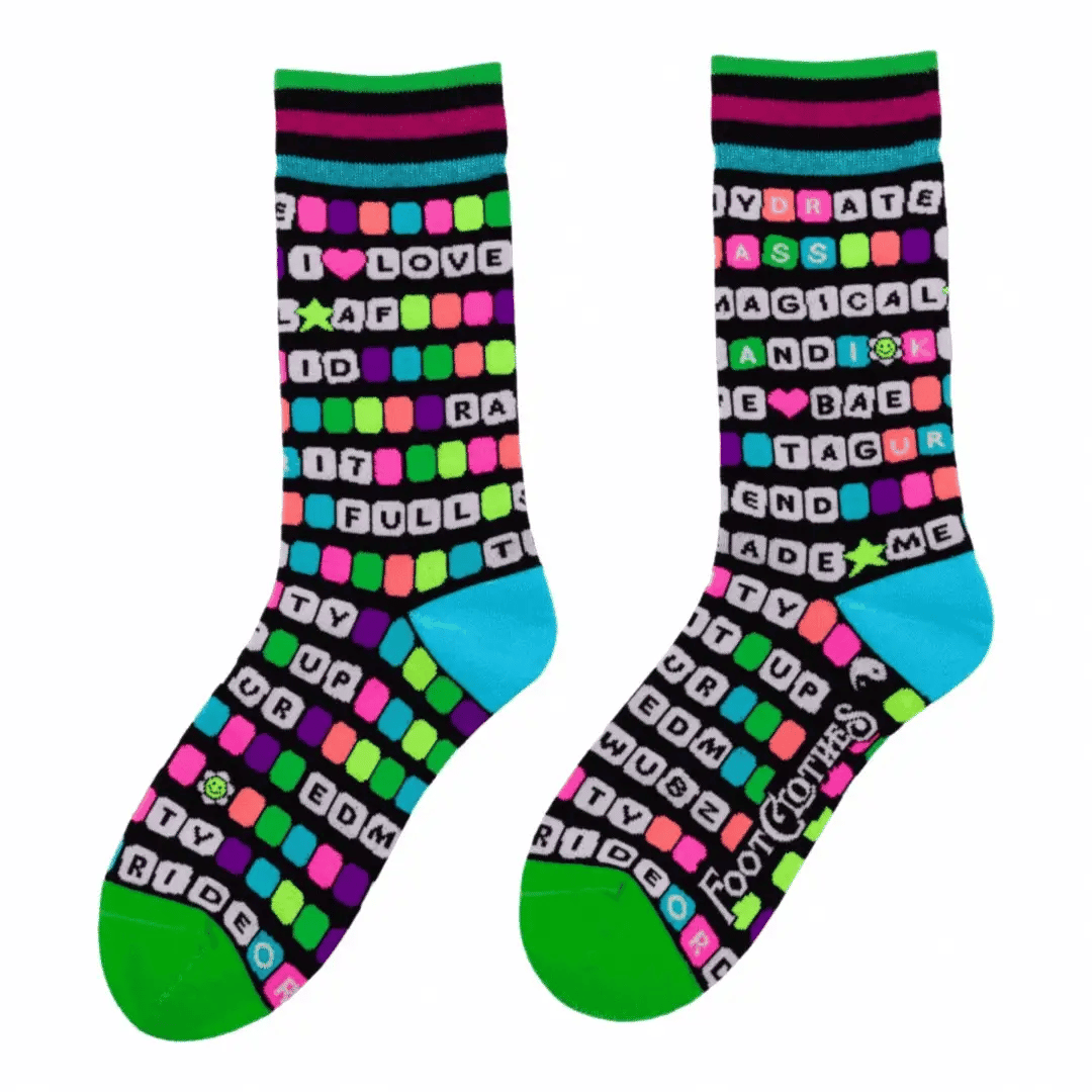 Kandi Land UV Reactive Crew Socks