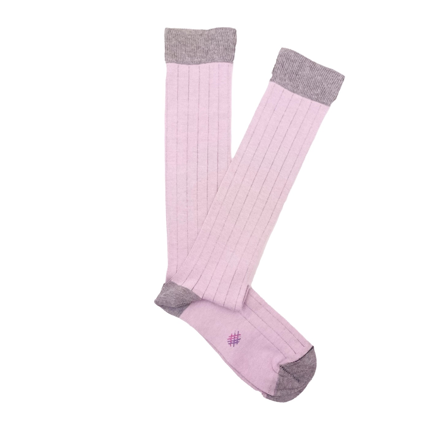 Ribbed Knee High Sock in Pink and Grey - The Sockery