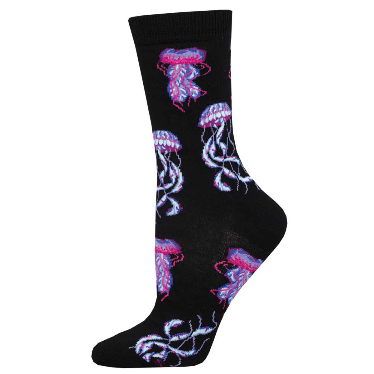 Deep Sea Jellies on Black Women's Bamboo Crew Socks