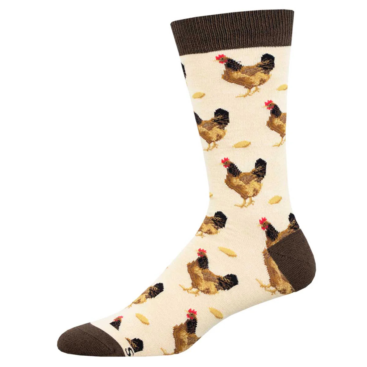 Sock with chicken pattern on a white background
