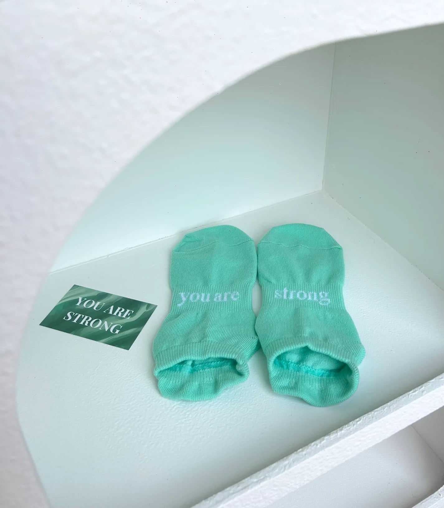 'You are Strong' Ankle Grip Socks in Mint - The Sockery