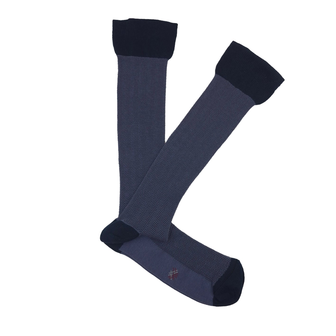 Herringbone patterned denim coloured knee highs - The Sockery