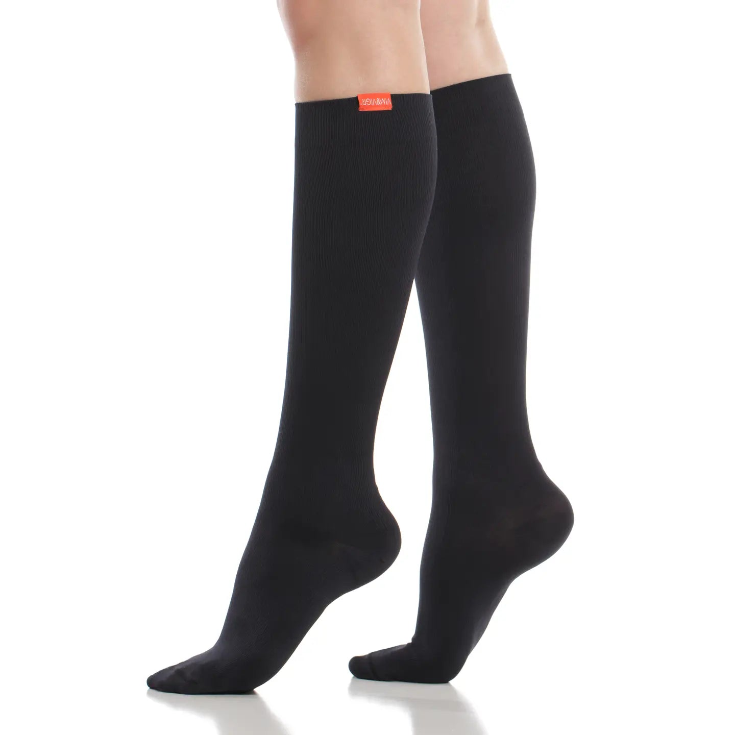 Solid Black Moderate Compression Cotton Knee Highs
