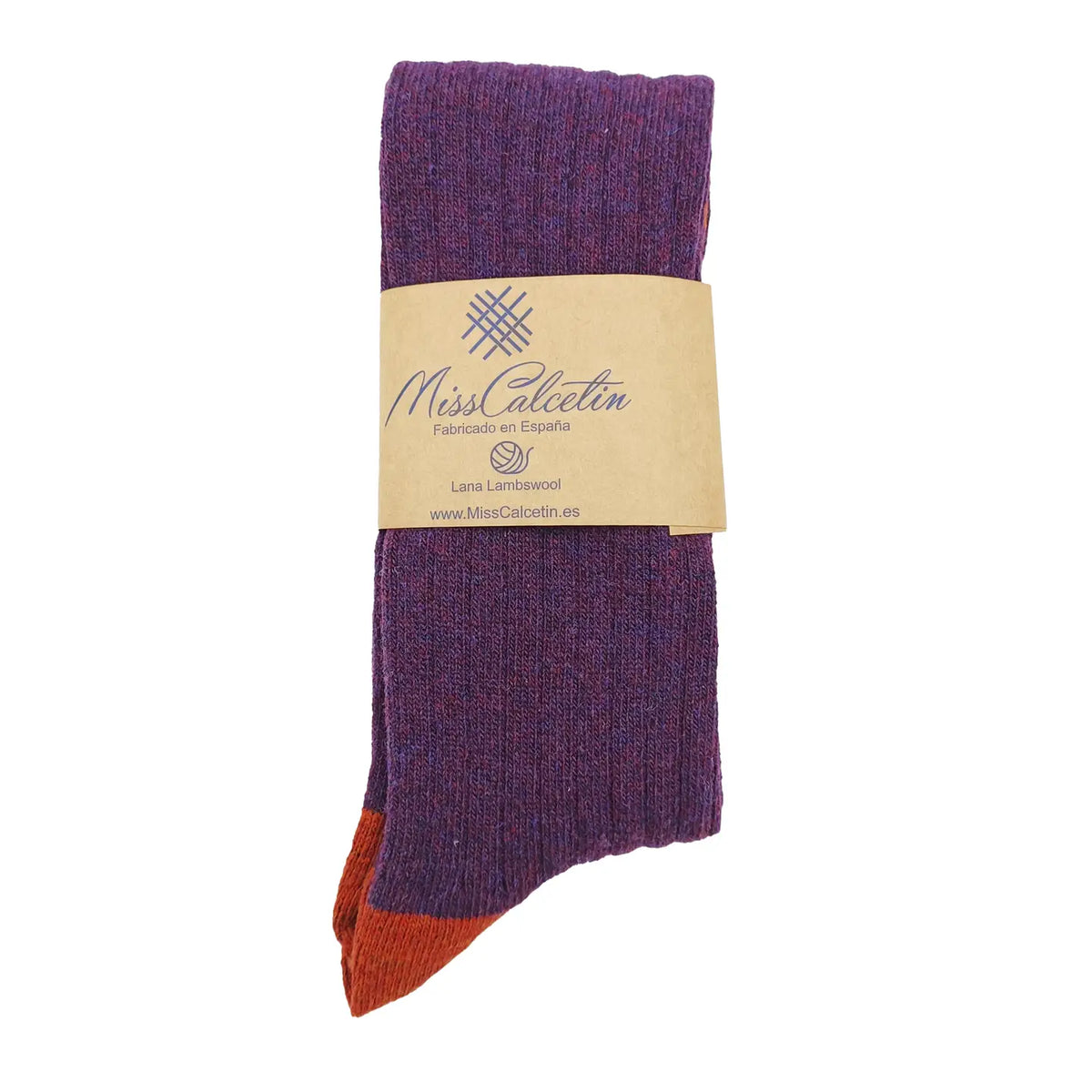 Wool Ribbed Knee High Sock in Aubergine and Tile