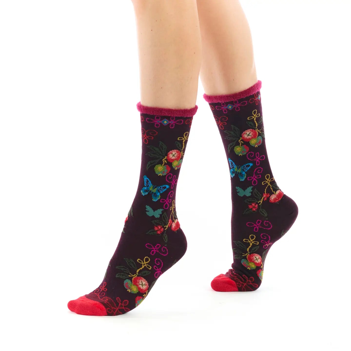 Poma Women's Fuzzy Cuff Crew Socks - The Sockery