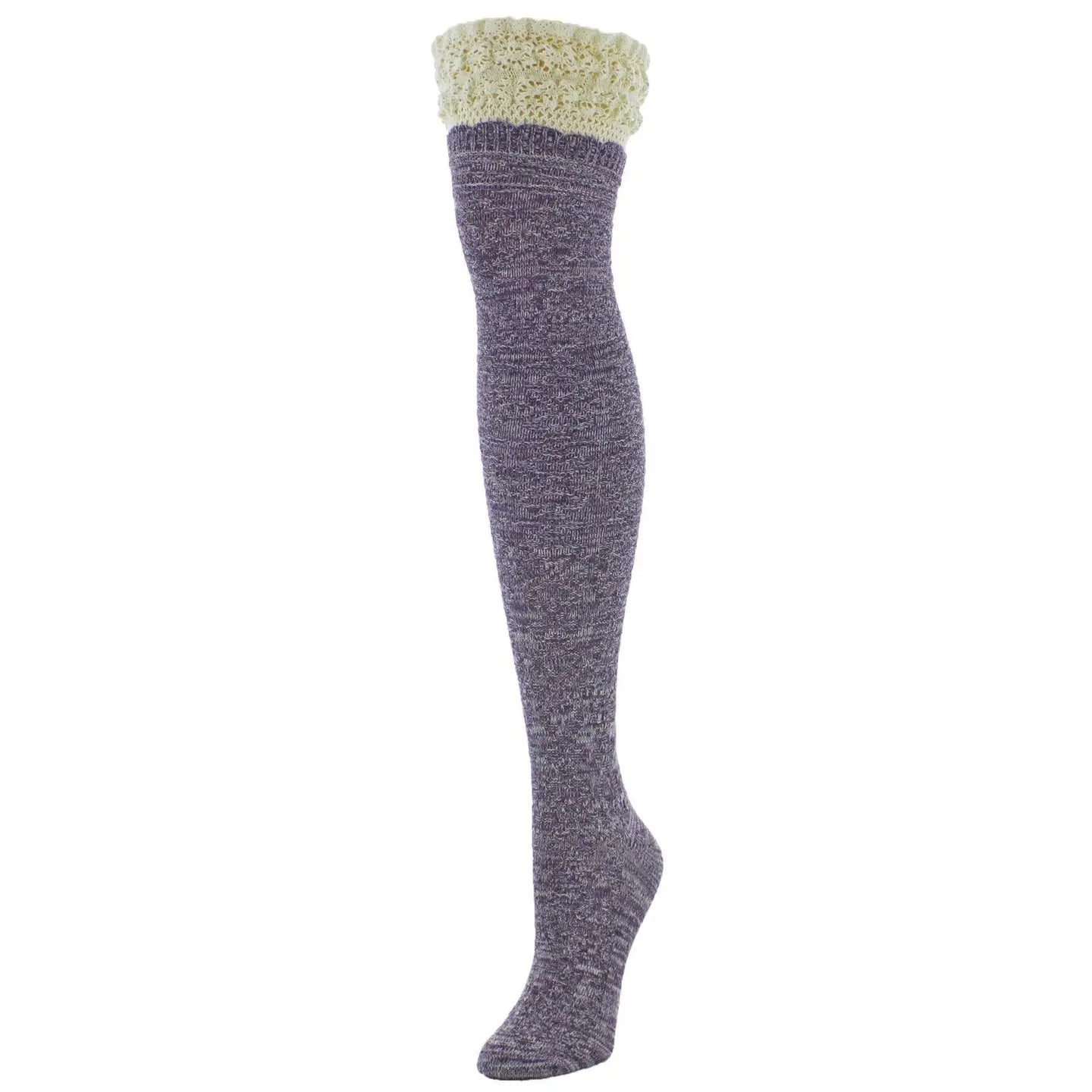 Warped Crochet Women's Over the Knee Socks in Purple Heather - The Sockery