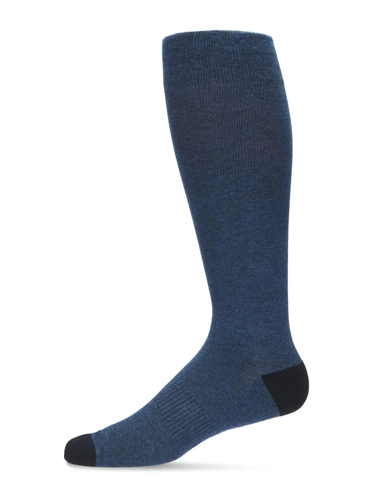 Denim Heather Cotton Blend Compression Socks - Black - Wide Calf