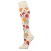 Knee-high sock with floral design on a white background