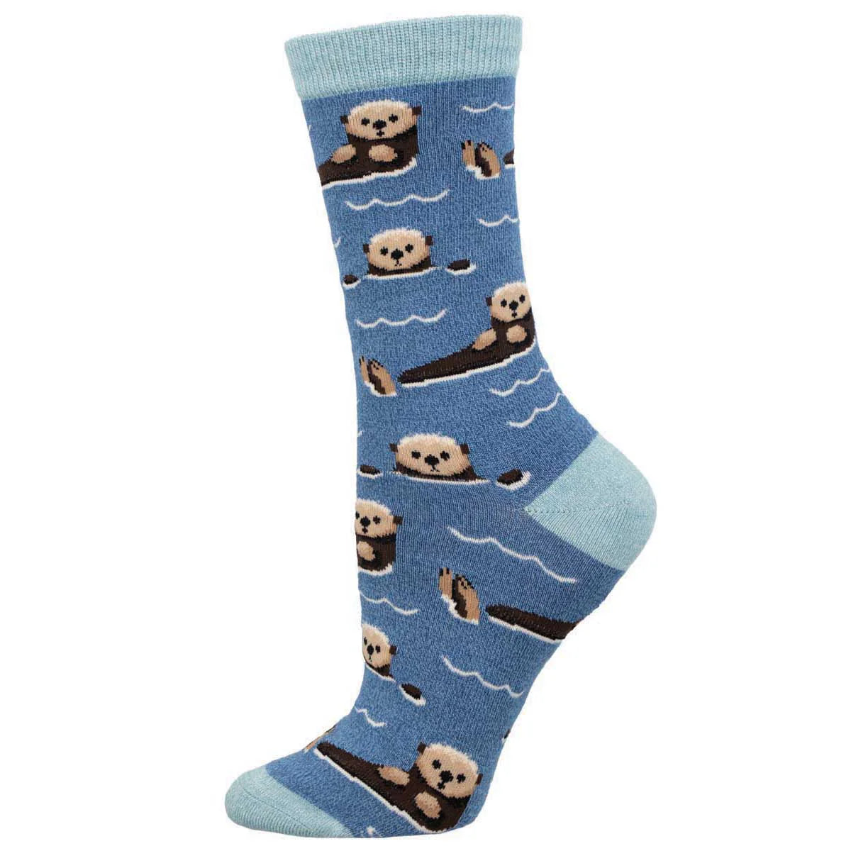 Blue sock with otter pattern on a white background