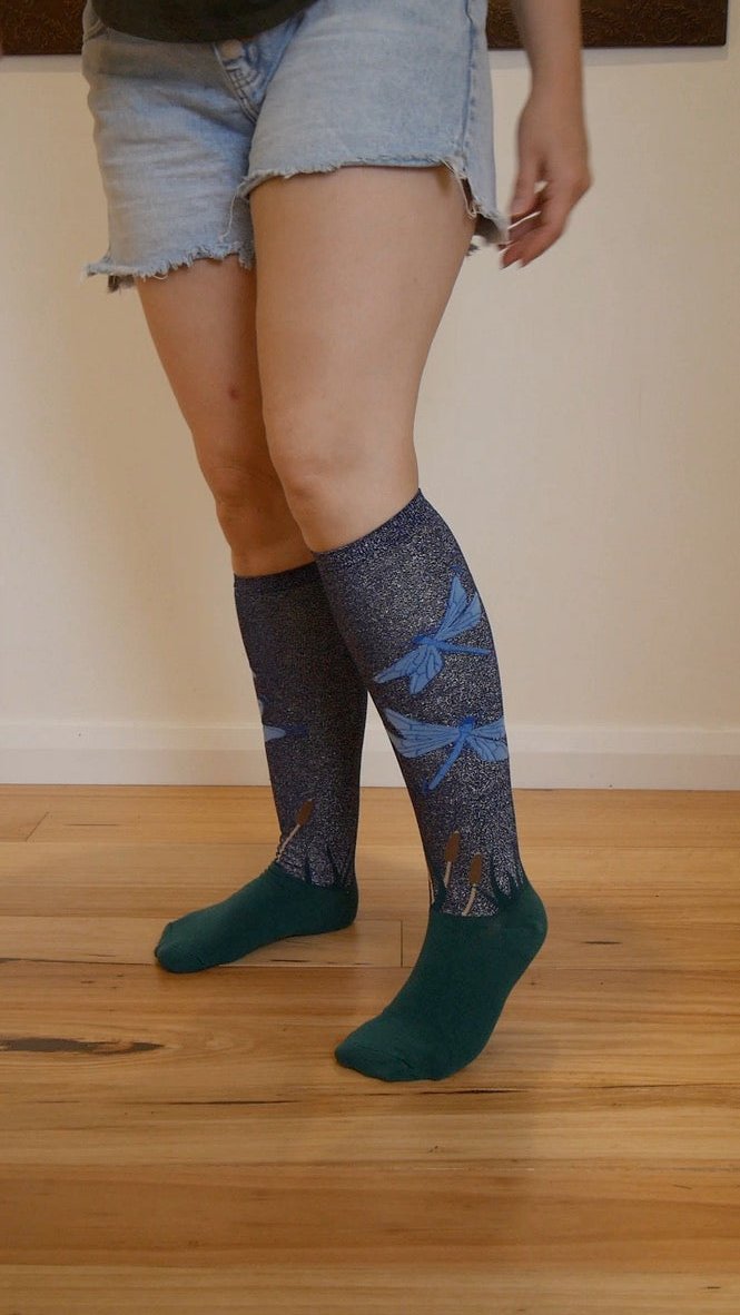 dragon fly shimmer knee high socks - the sockery