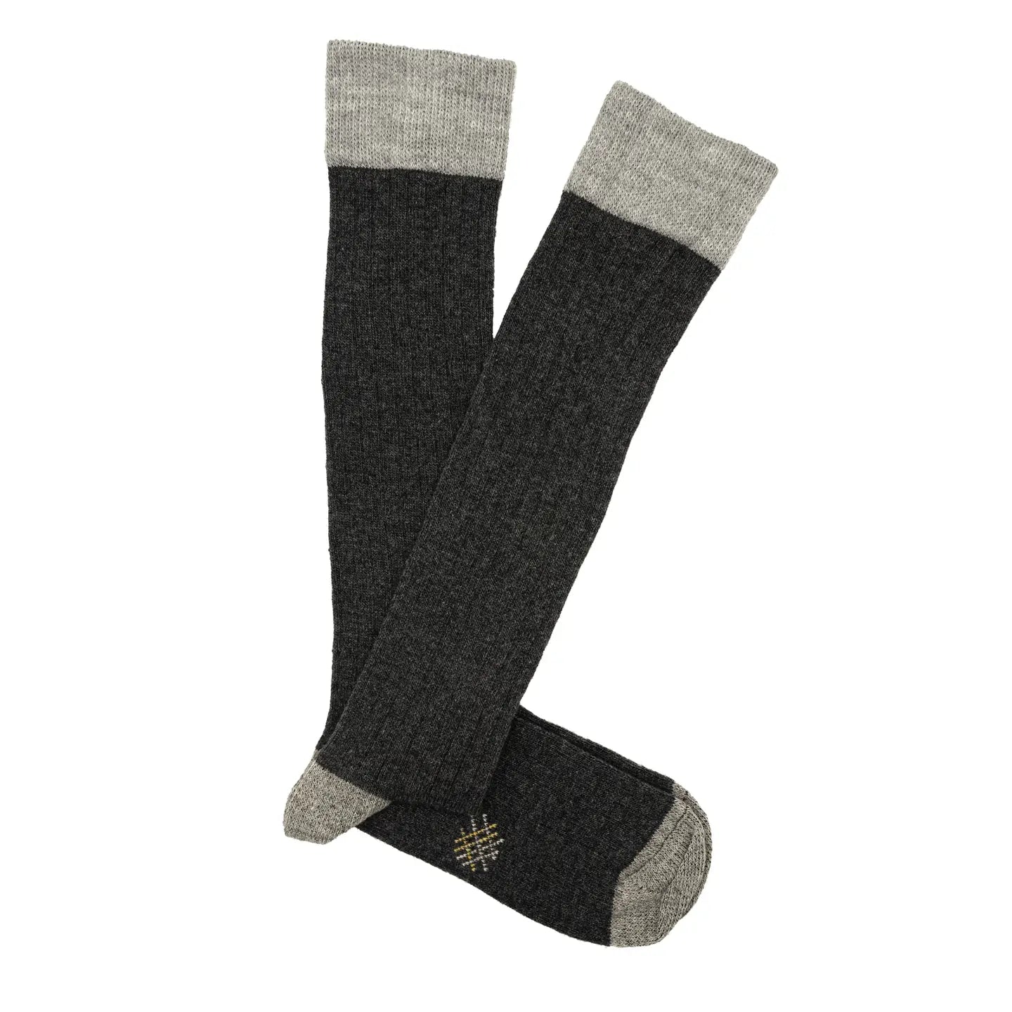 Wool Ribbed Knee High Sock in Charcoal and Smoke Grey