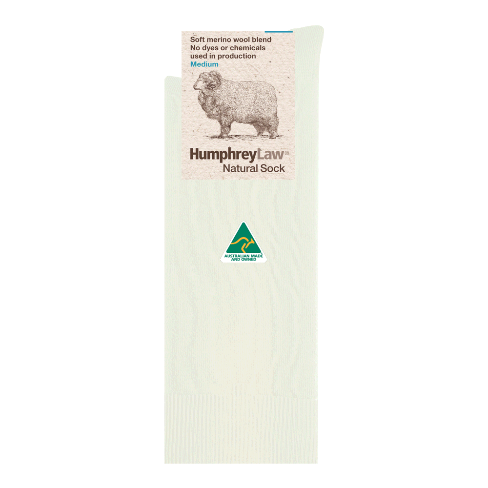 Soft Merino Wool Blend Low Pressure Crew Sock in Natural