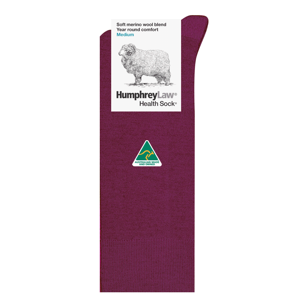 Soft Merino Wool Blend Low Pressure Crew Sock in Berry - The Sockery