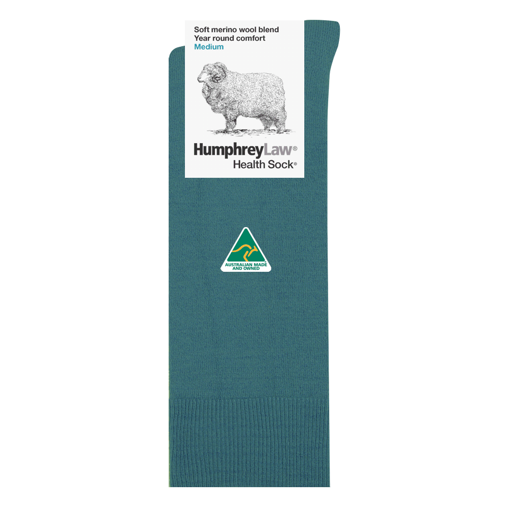 Soft Merino Wool Blend Low Pressure Crew Sock in Teal