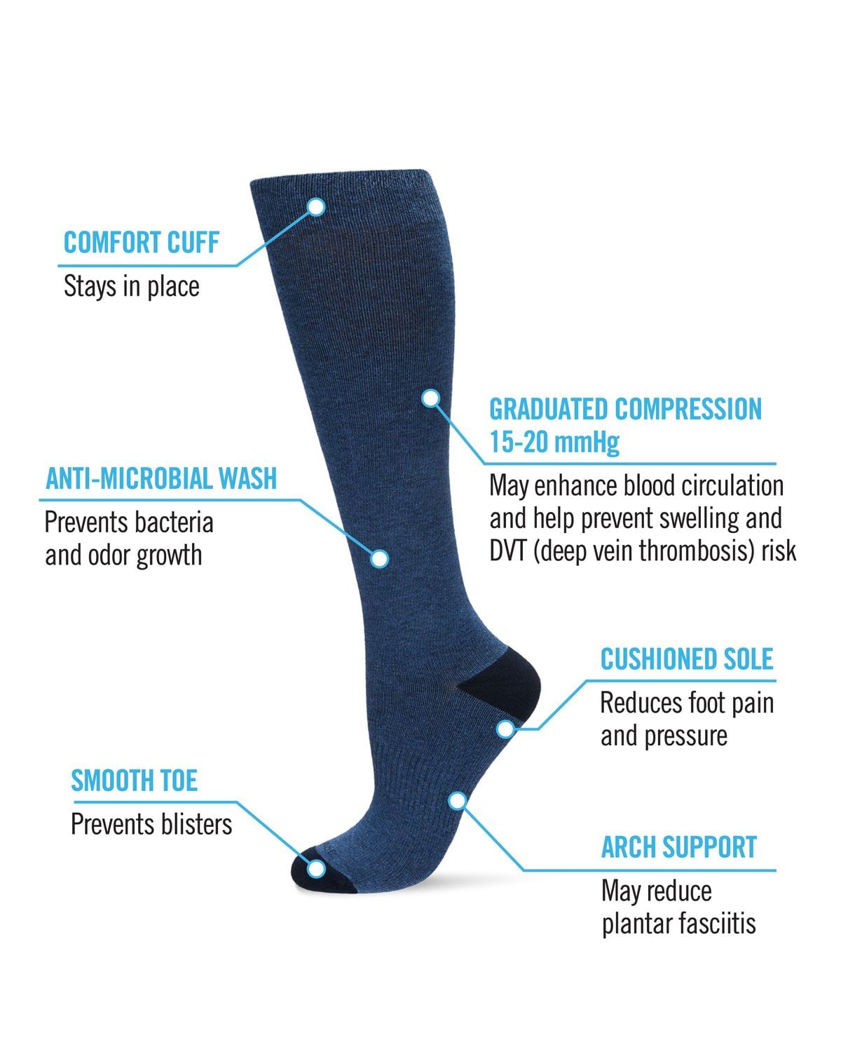 Denim Heather Cotton Blend Compression Socks - Black - Wide Calf