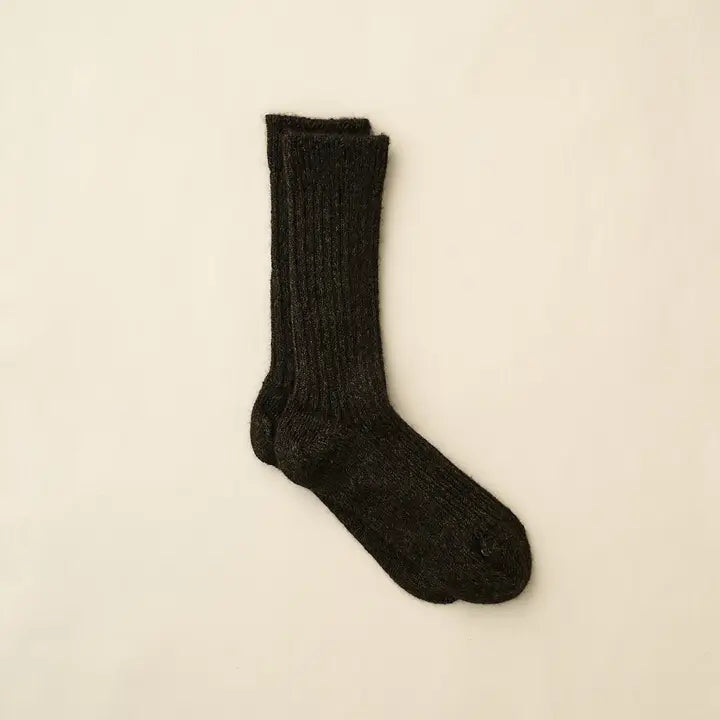 Alpaca Linen Ribbed  Socks in Rich Dark Brown and Green