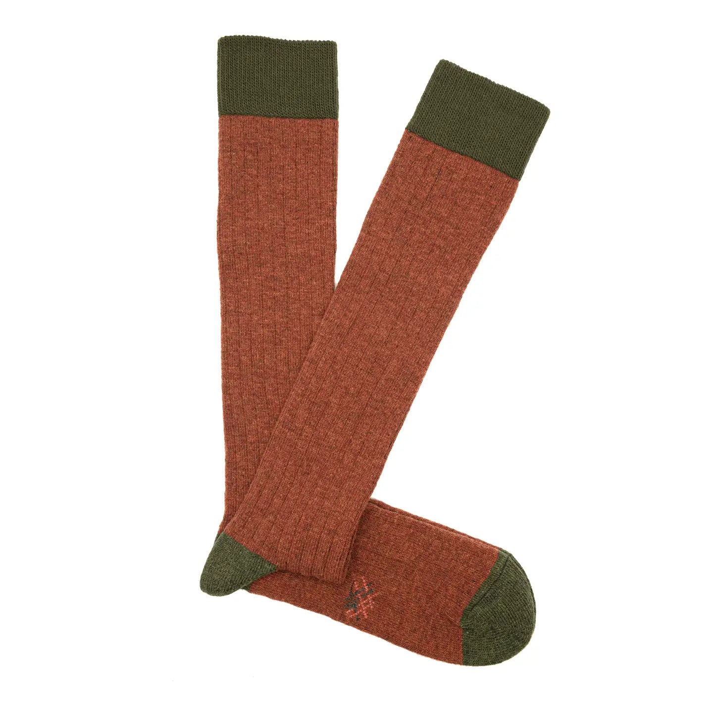 Wool Ribbed Knee High Sock in Clay and Olive