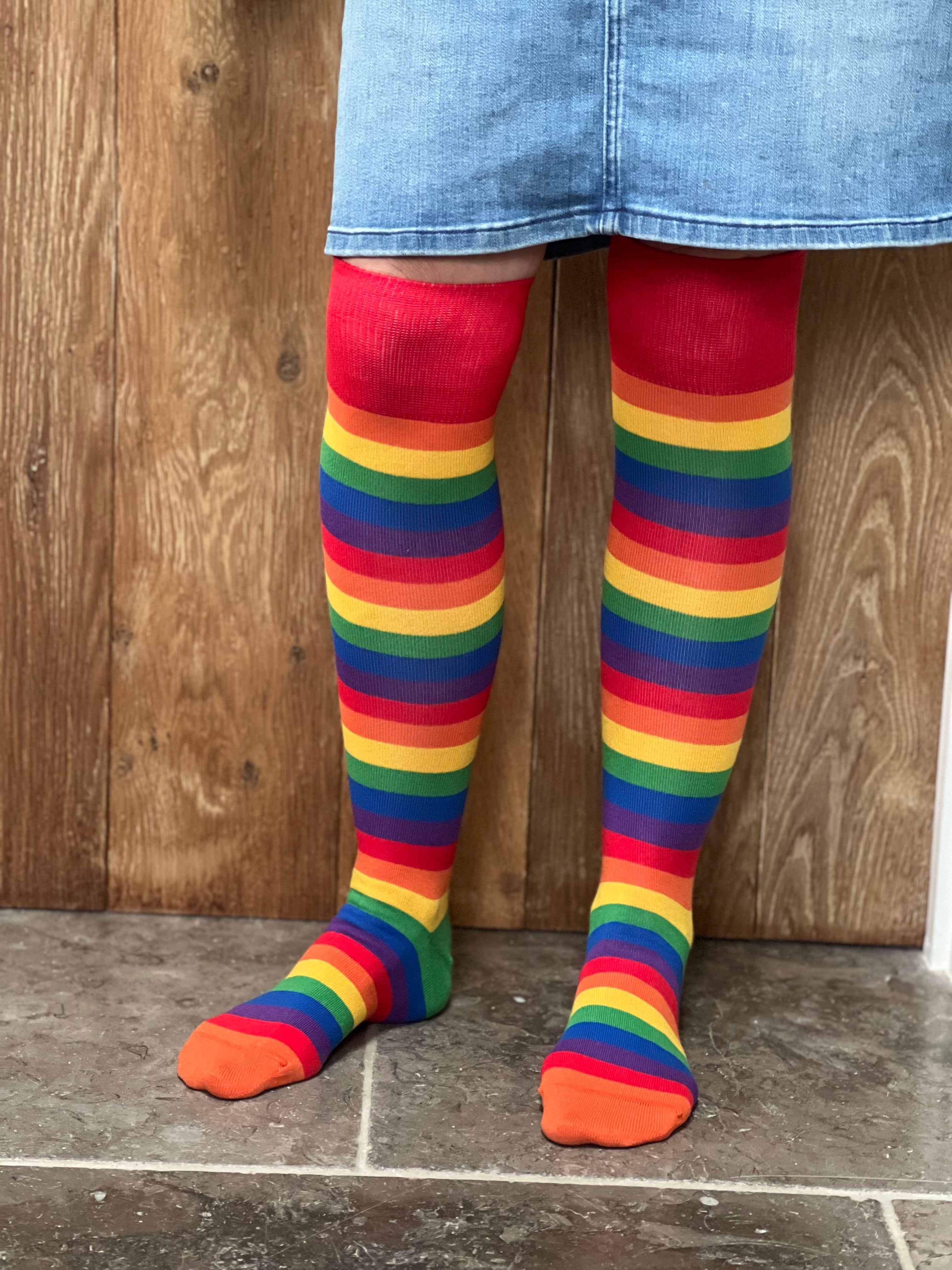 Rainbow Stripes Knee High Socks - Aussie Made