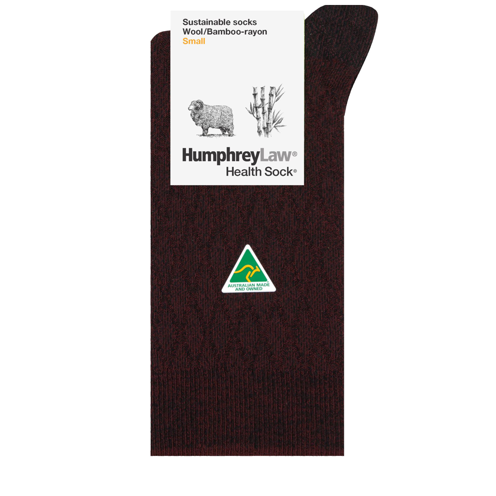 Wool and Bamboo Mix Crew Sock in Burgundy - Aussie Made