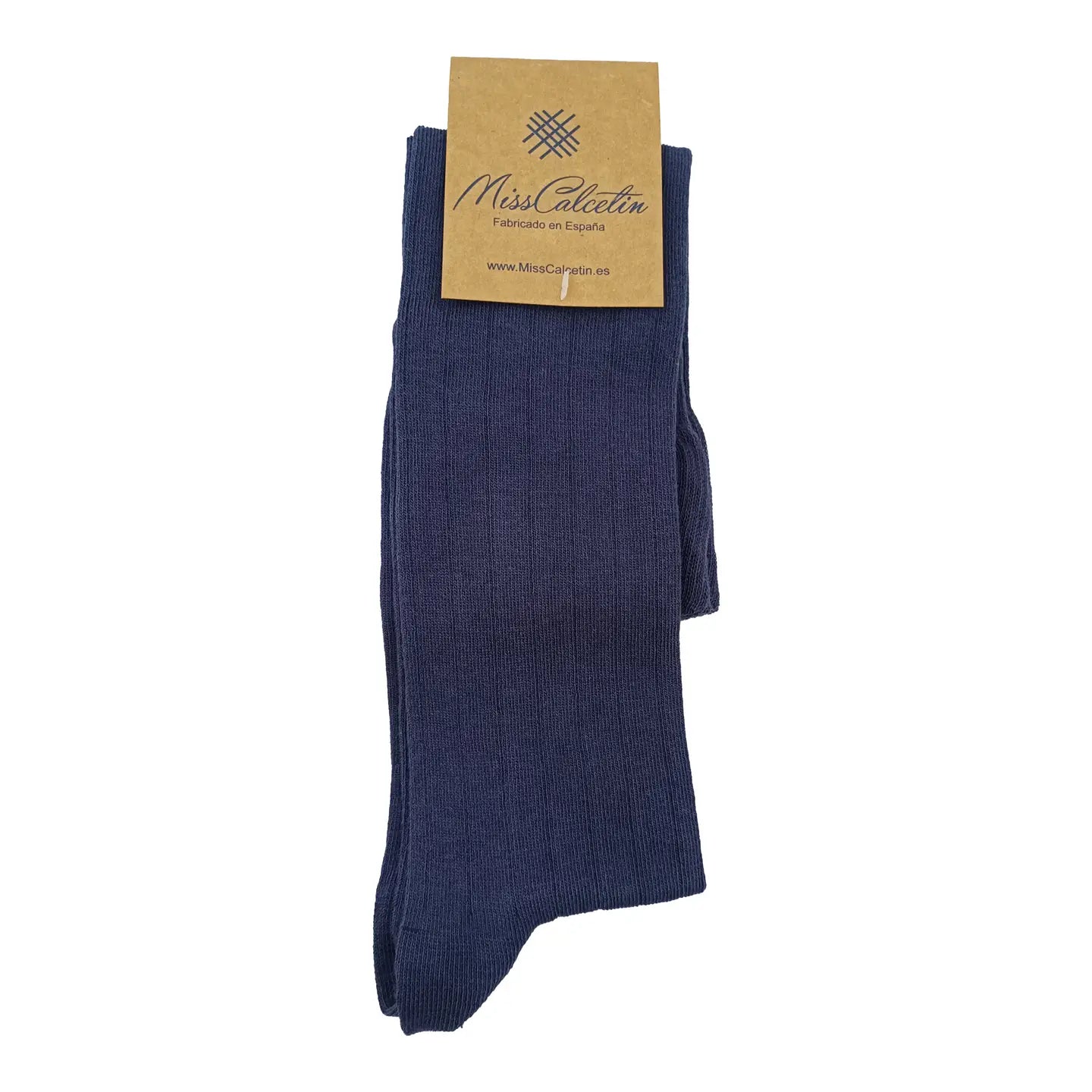 Ribbed Cotton Knee High Sock in Navy