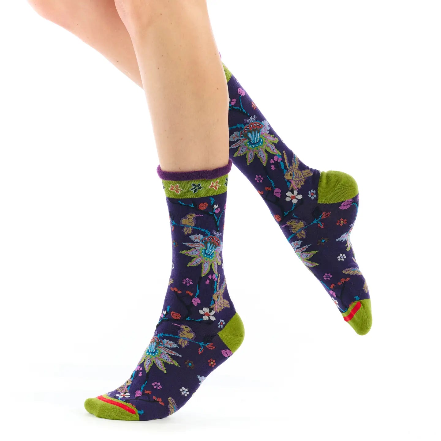 Passiflora Women's Fuzzy Cuff Crew Socks