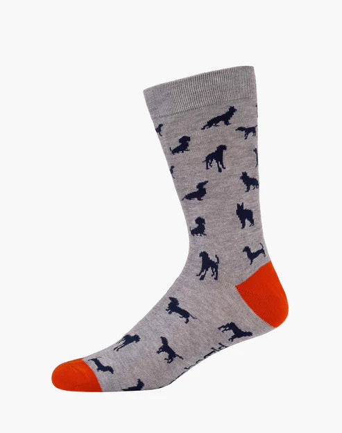 Ditsy Dogs on Grey Men's Bamboo Crew Socks