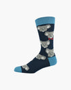Navy sock with gray bear illustrations and blue accents on a white background