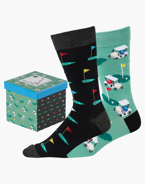 Golf Green Men's Crew Socks - Boxed Gift Set 2 Pack - The Sockery