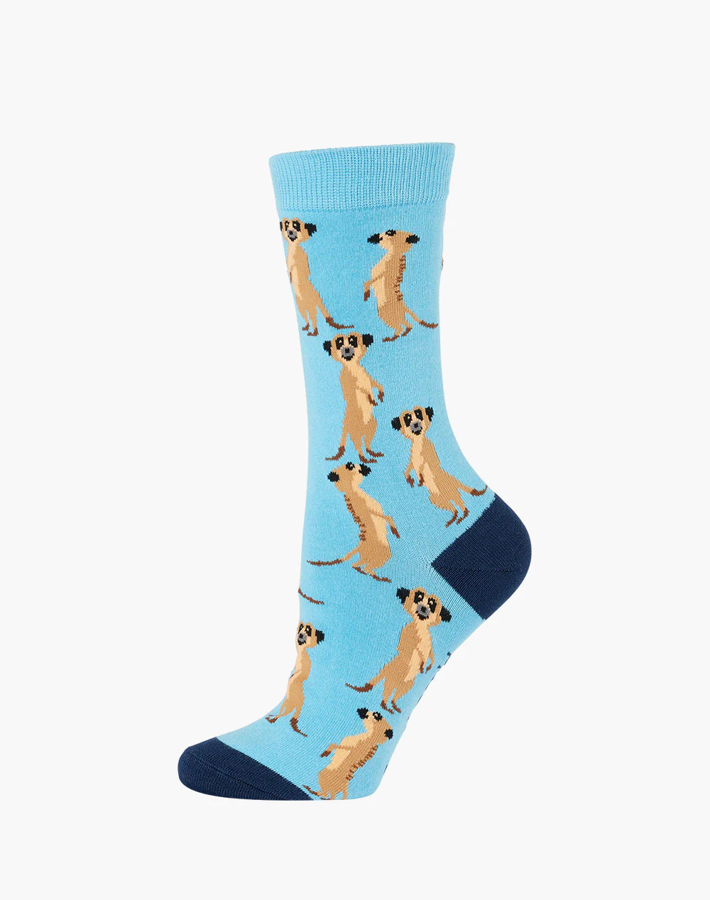 Meerkats on Blue Women's Bamboo Crew Socks - The Sockery