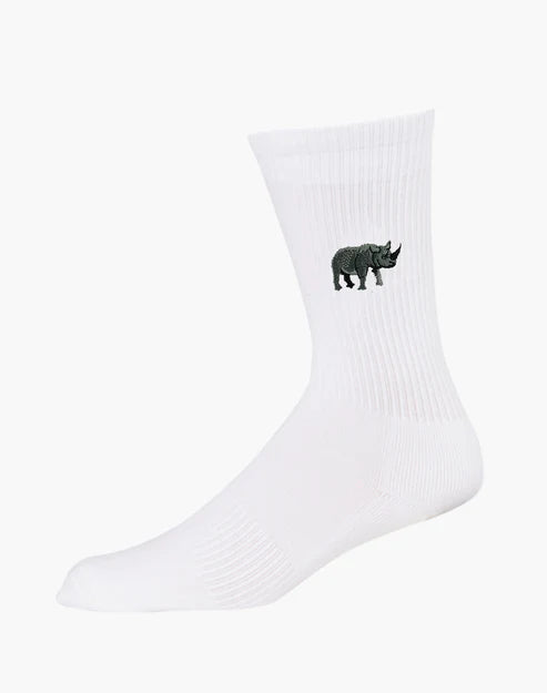 Rhino Zoo Conservation Men's Bamboo Crew Socks - White - The Sockery