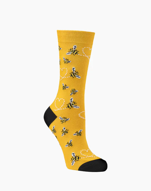 Heart Bees Women's Bamboo Crew Socks - The Sockery