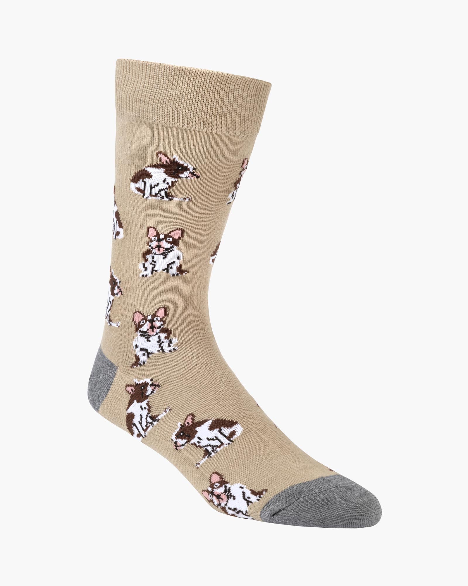 Beige sock with dog pattern on a white background