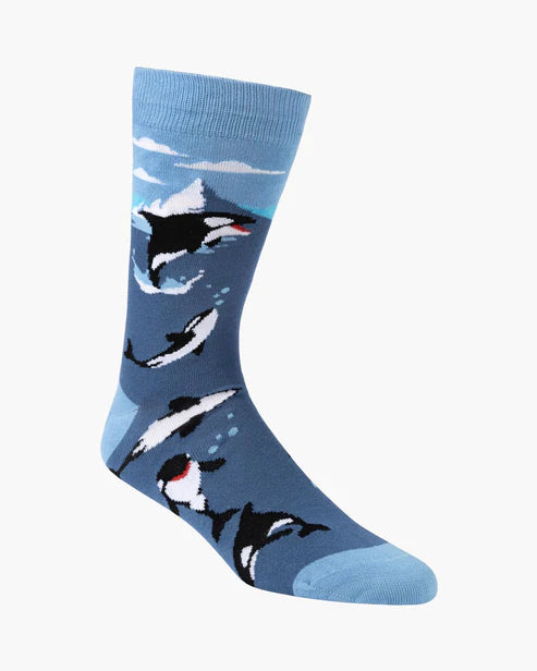 Killer Whales on a Blue Men's Crew Sock